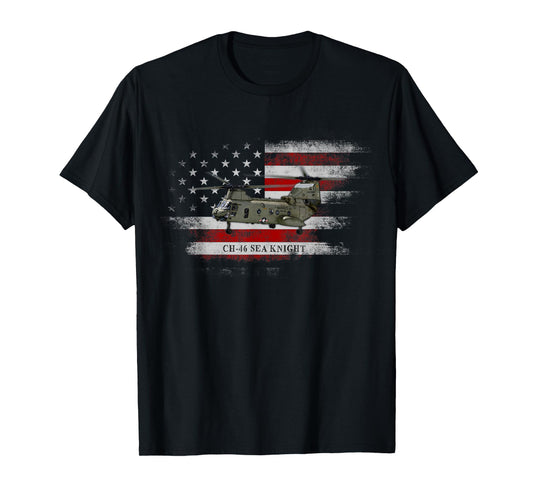 CH-46 Sea Knight Helicopter USA Flag Helicopter Pilot Gifts T-Shirt