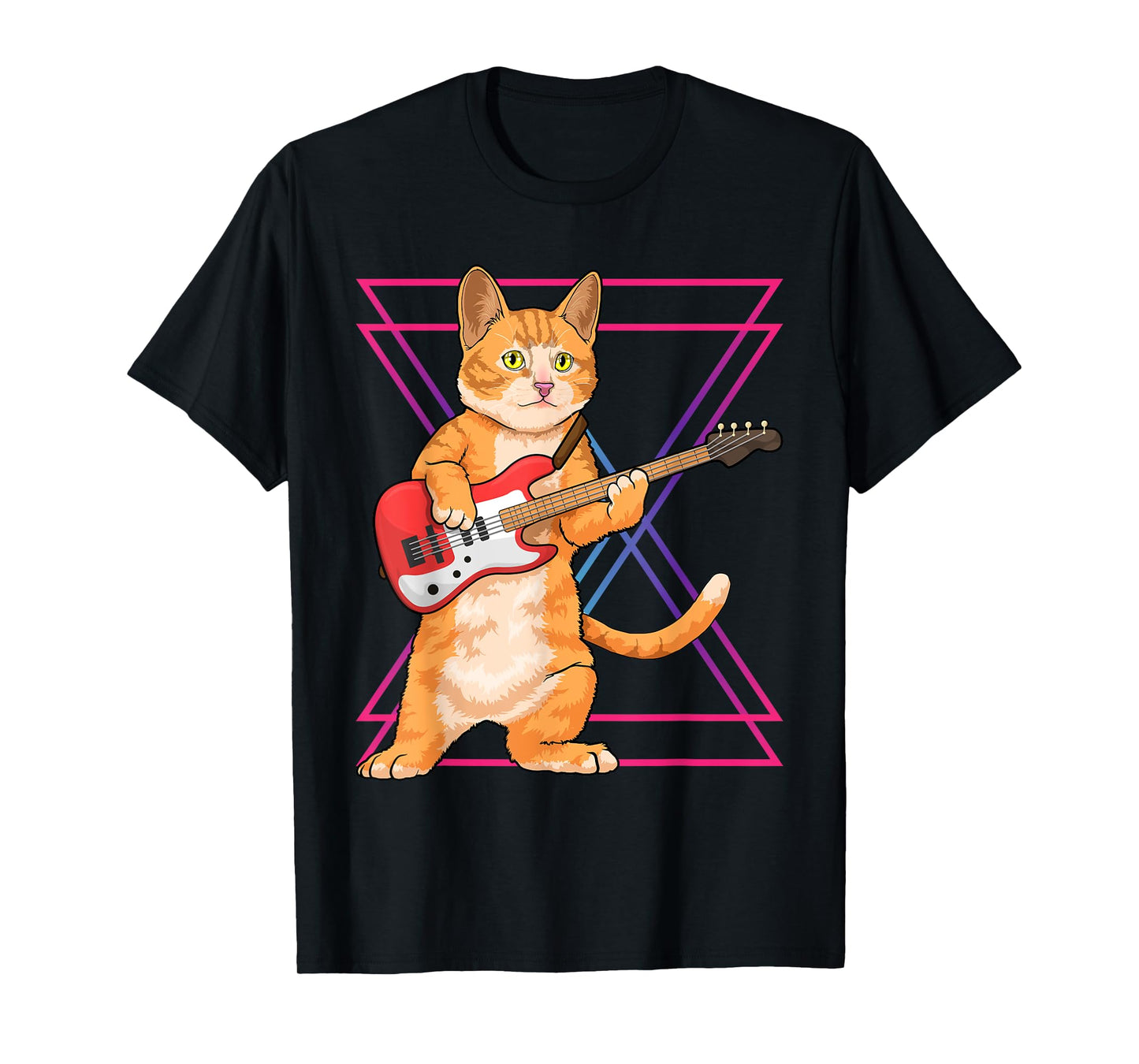 Cat Playing Guitar Musician Kitten Funny Bass Guitar Player T-Shirt