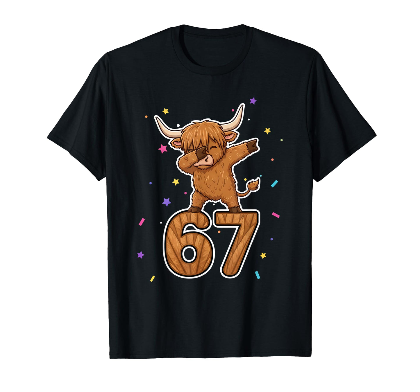Dabbing 67 Highland Cow 67 Funny Six Seven Gen Z Slang Meme T-Shirt