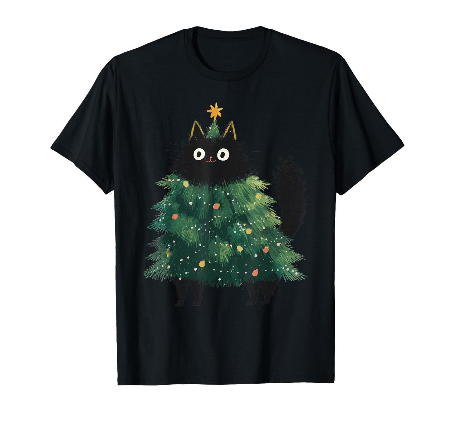 Cute Black Cat Christmas Tree Funny Kitten Lover Xmas Kids T-Shirt