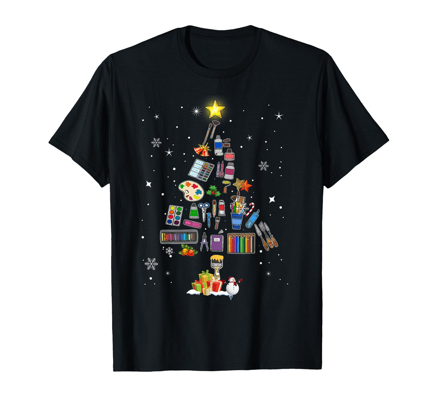 Art Lovers Christmas Tree Outfits Art Teacher Ugly Artist Xmas Pajama T-Shirt