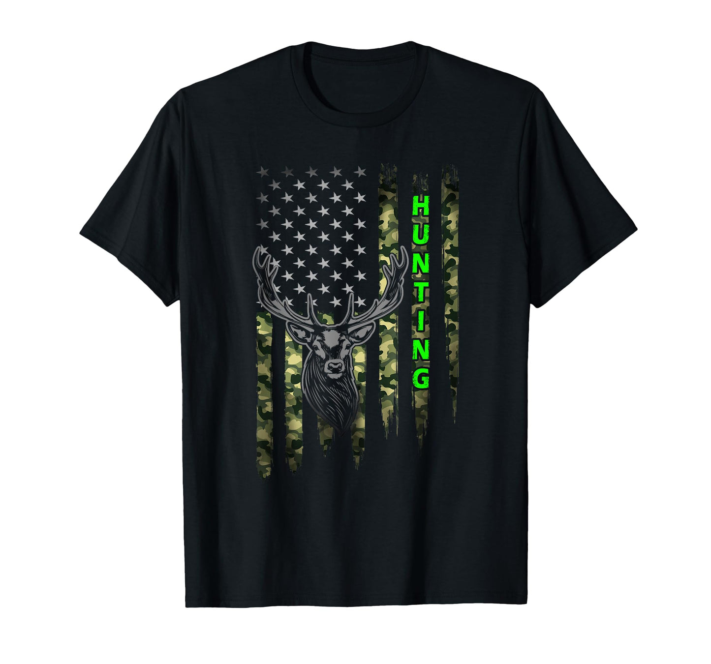 Patriotic Whitetail Buck Deer Hunting American Camouflage T-Shirt Small