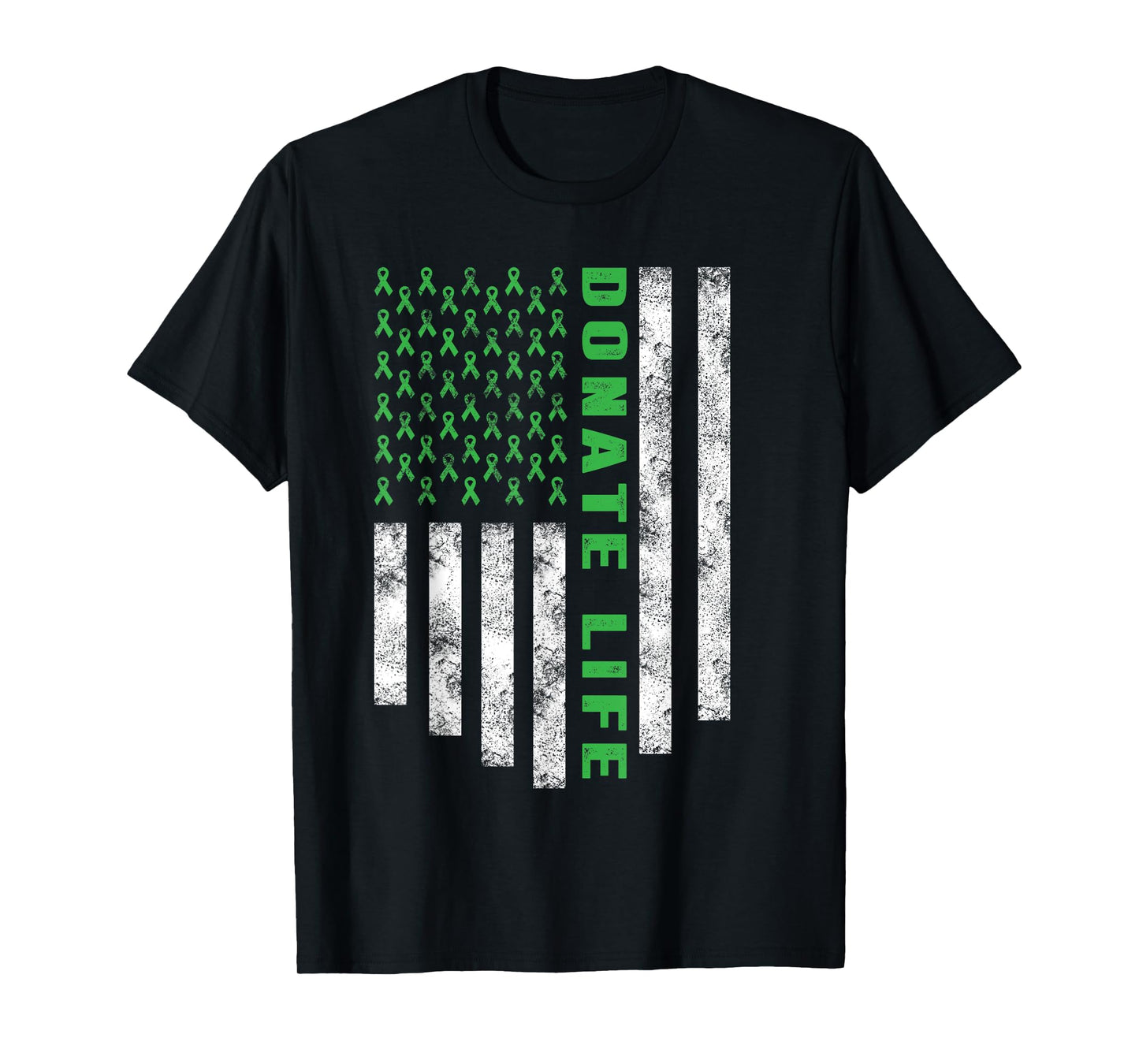 Organ Transplant Awareness USA Flag Donate Life Green Ribbon T-Shirt