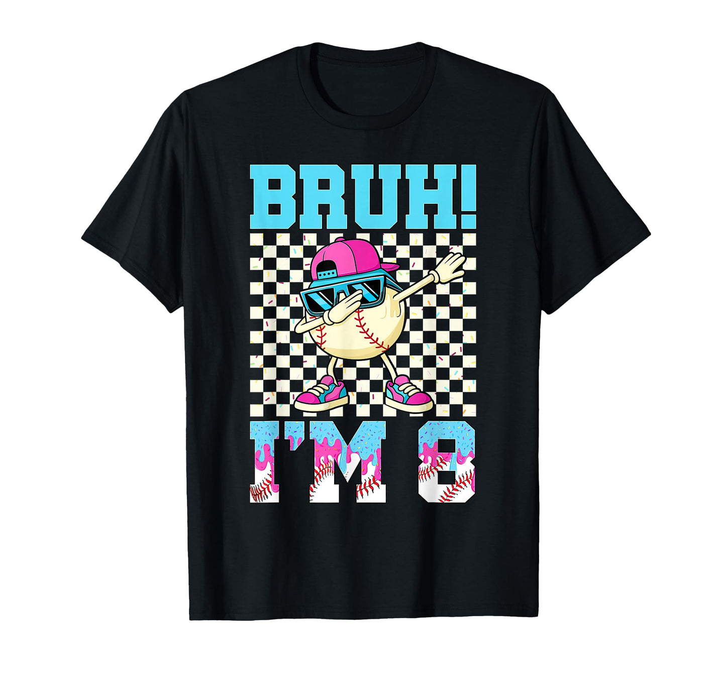 8th Birthday Dabbing Baseball Boys Bruh I'm 8 Year Old T-Shirt