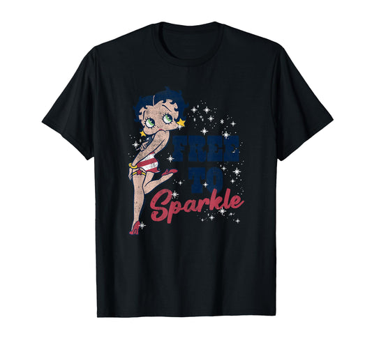 Betty Boop Free To Sparkle American Flag Colors Distressed T-Shirt