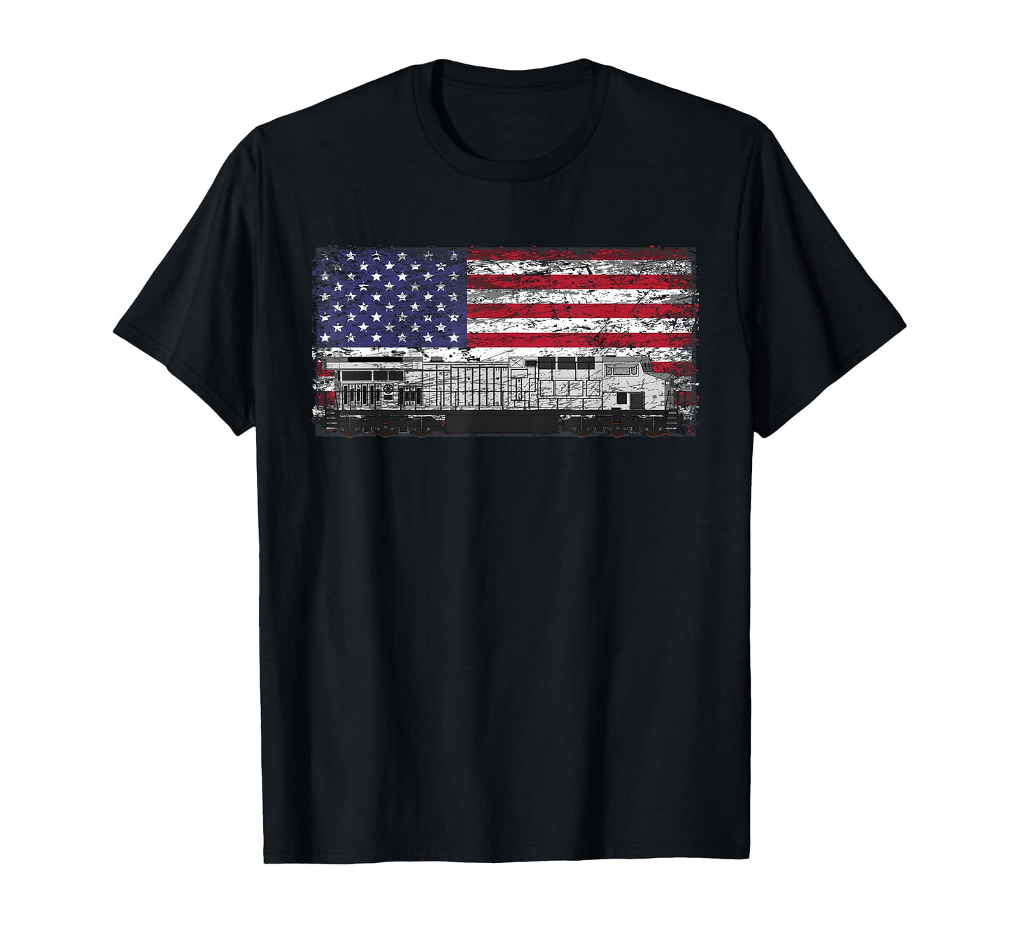 Train Railroad American Flag T Shirt T-Shirt