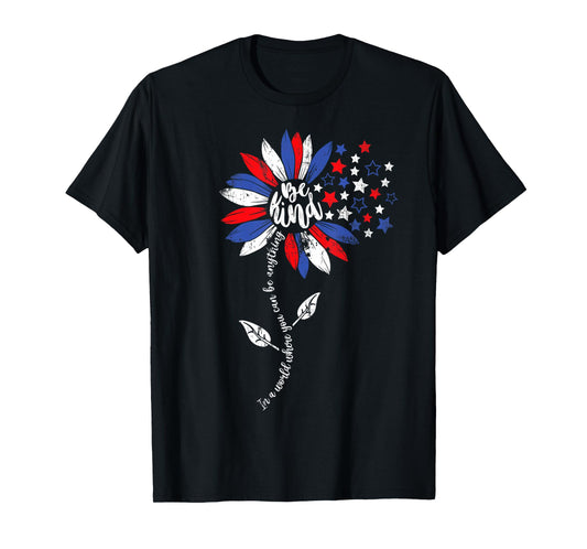 4th of July Be Kind Sunflower USA American Flag Kindness T-Shirt