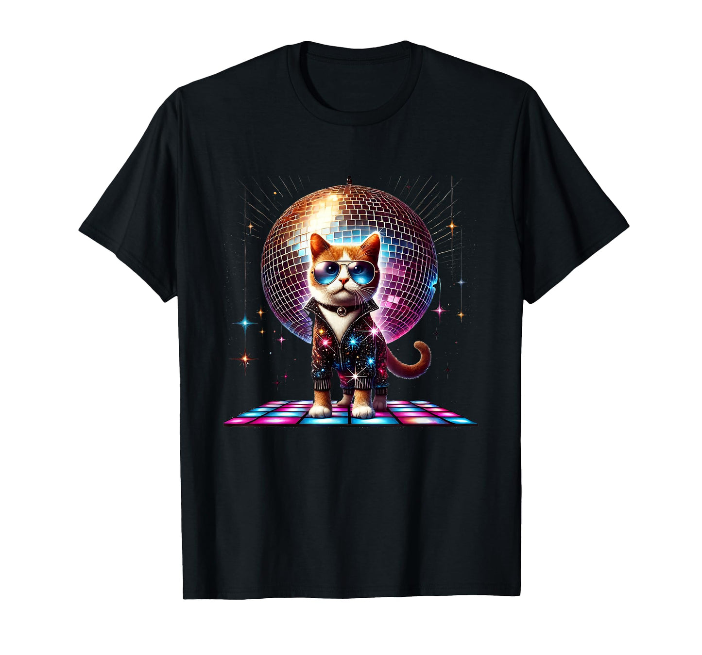 Dancing Cat Disco Ball Kitten Kitty Lover Funny Party Animal T-Shirt