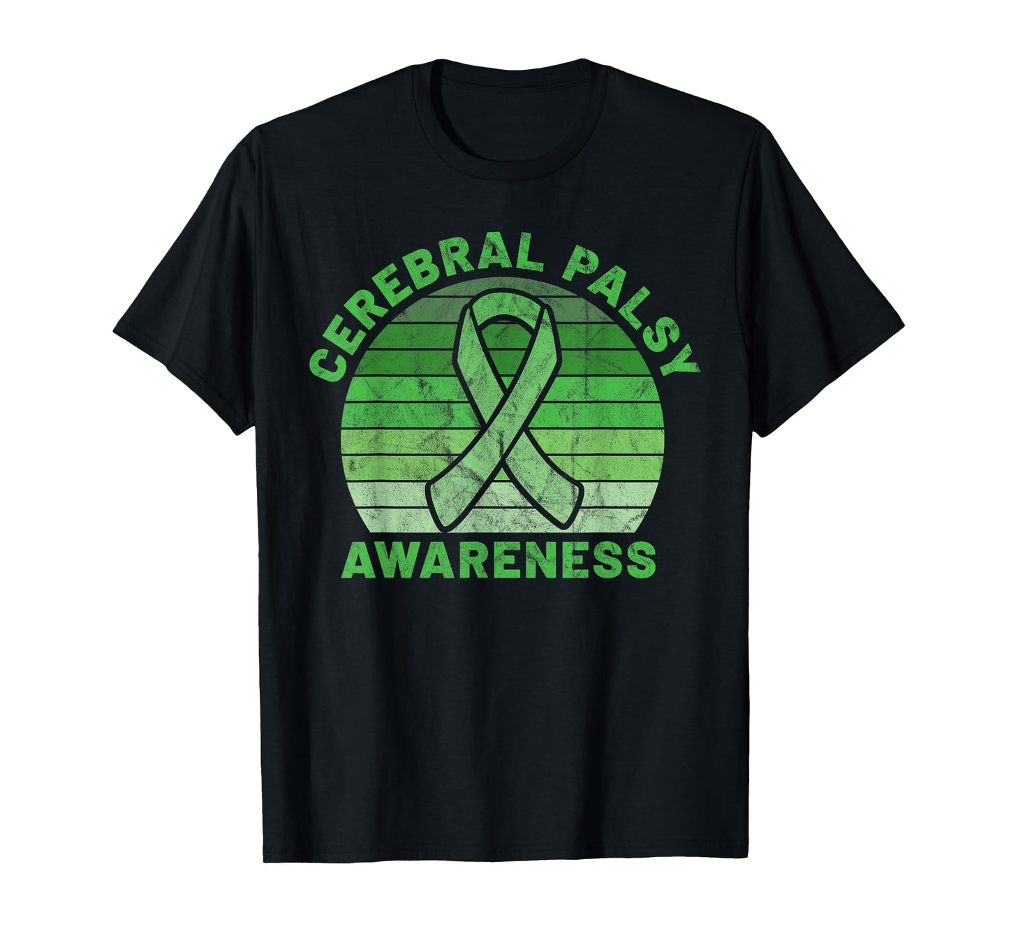 CP Green Ribbon Retro Sunset Cerebral Palsy Awareness T-Shirt