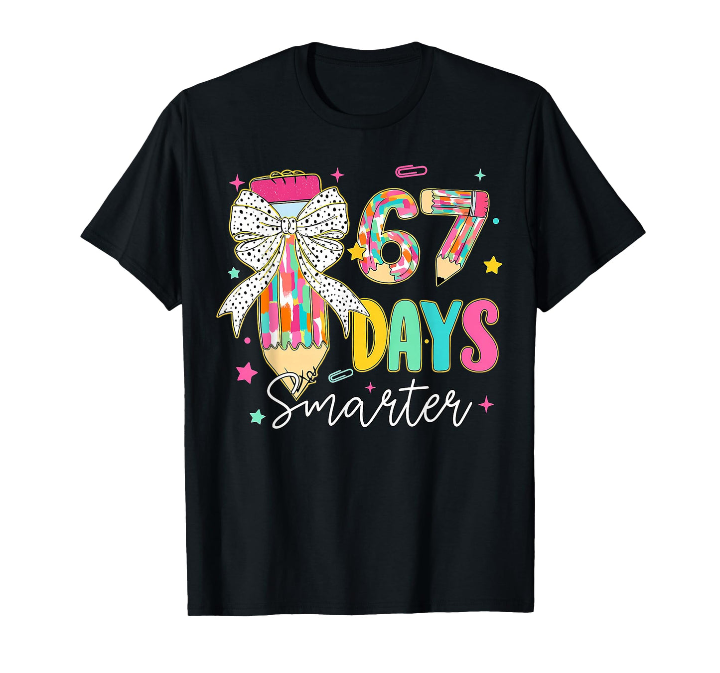 67th Day of School 67 Days Smarter Coquette Bow Teacher T-Shirt