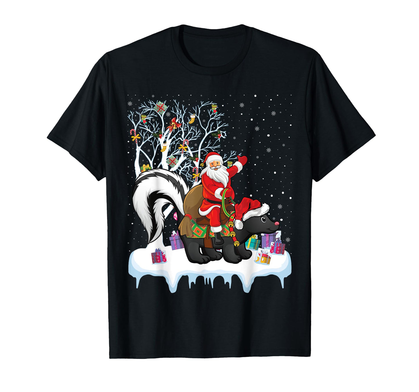Skunk Lover Xmas Gift Santa Riding Skunk Christmas T-Shirt