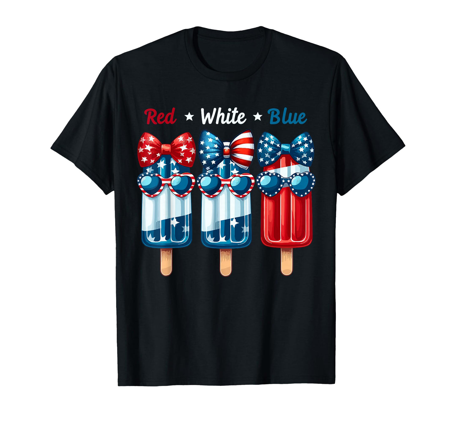 Red White & Blue 4th July American Flag Coquette Popsicle T-Shirt