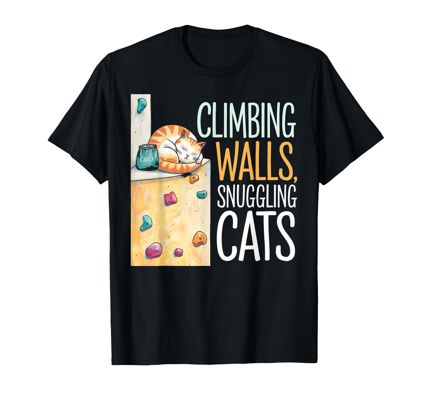 Funny Bouldering Cat – Rock Climbing & Cat Lover Design Men Women Kids T-Shirt