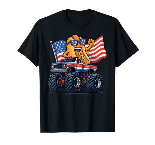 4th Of July Monster Truck Hot Dog American Flag Men Boy T-Shirt