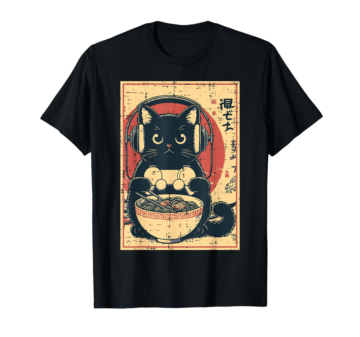 Japanese Cat Gamer Controller Ramen Gaming Art Men Boys Kids T-Shirt