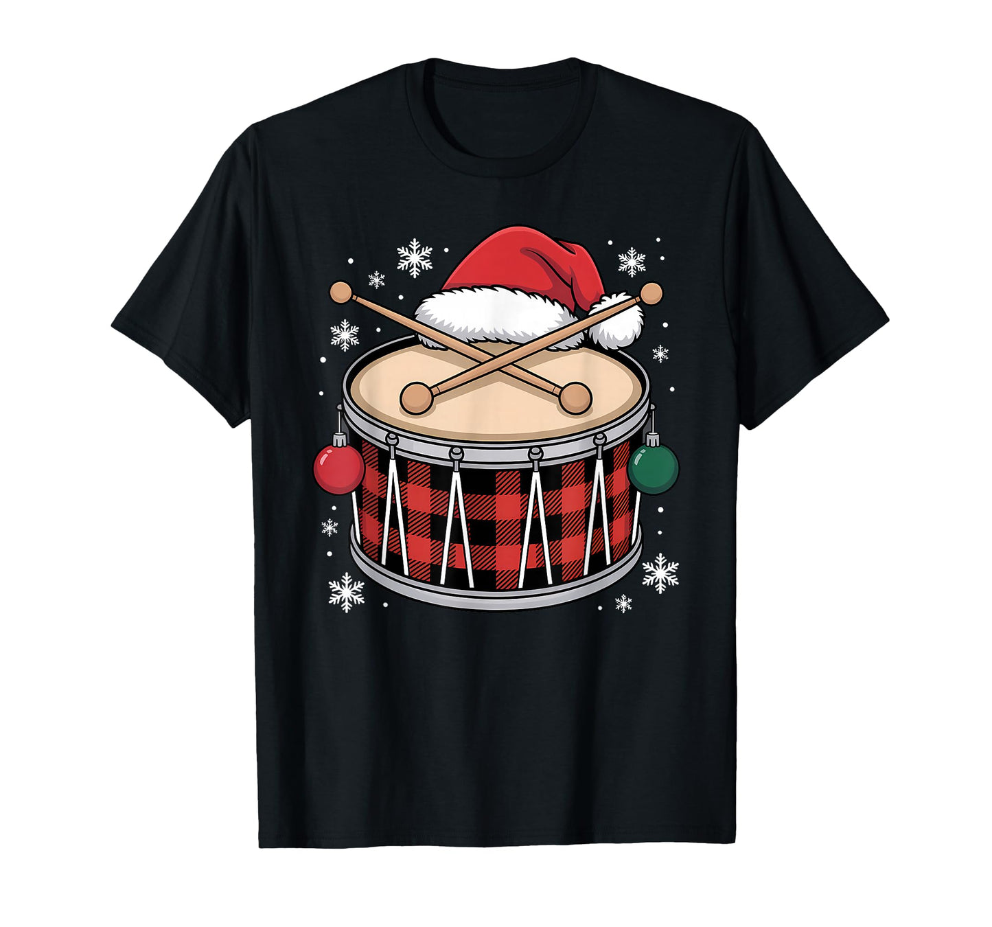Christmas Buffalo Plaid Snare Drum with Santa Hat Men Women T-Shirt