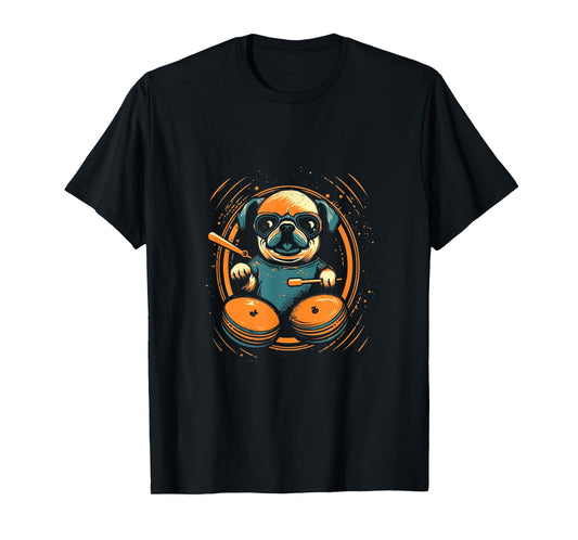 Pug Playing Drums Funny Drummer Drumming Drumset Drum Player T-Shirt