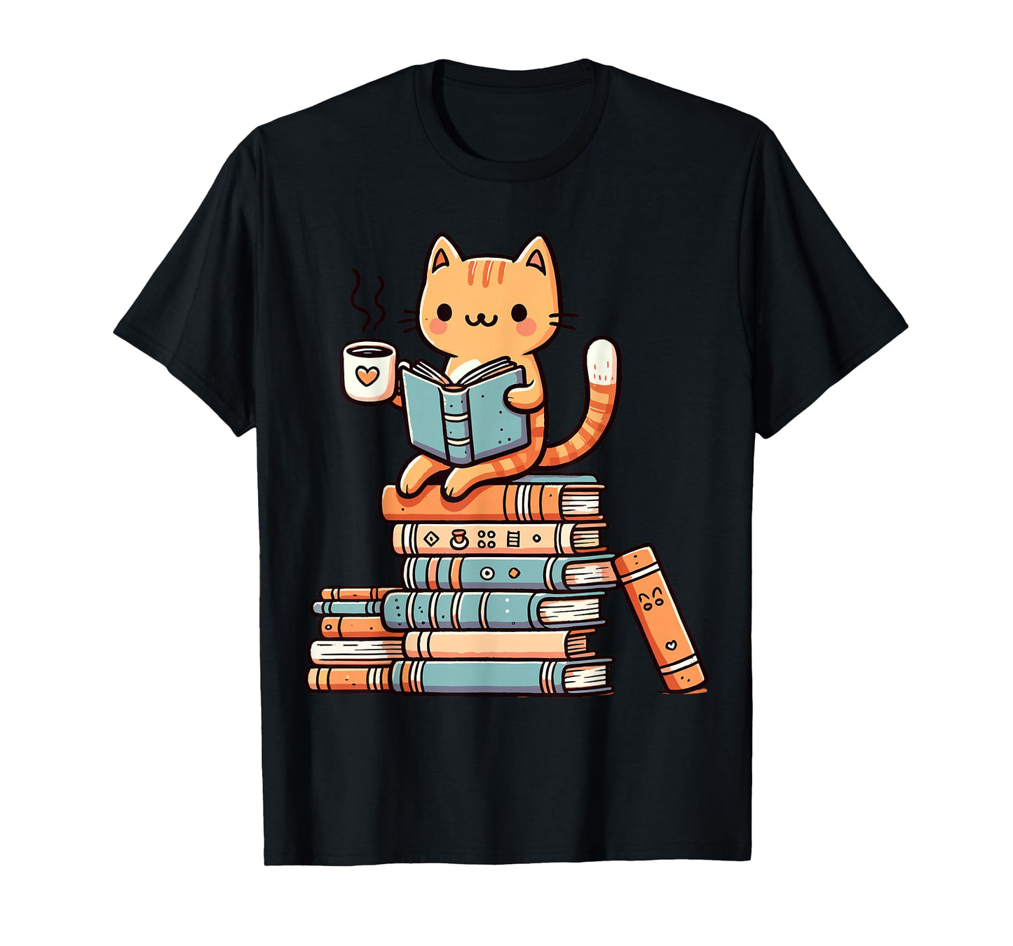 Kawaii Cat Coffee Books Teacher Men Women Girls Kids T-Shirt
