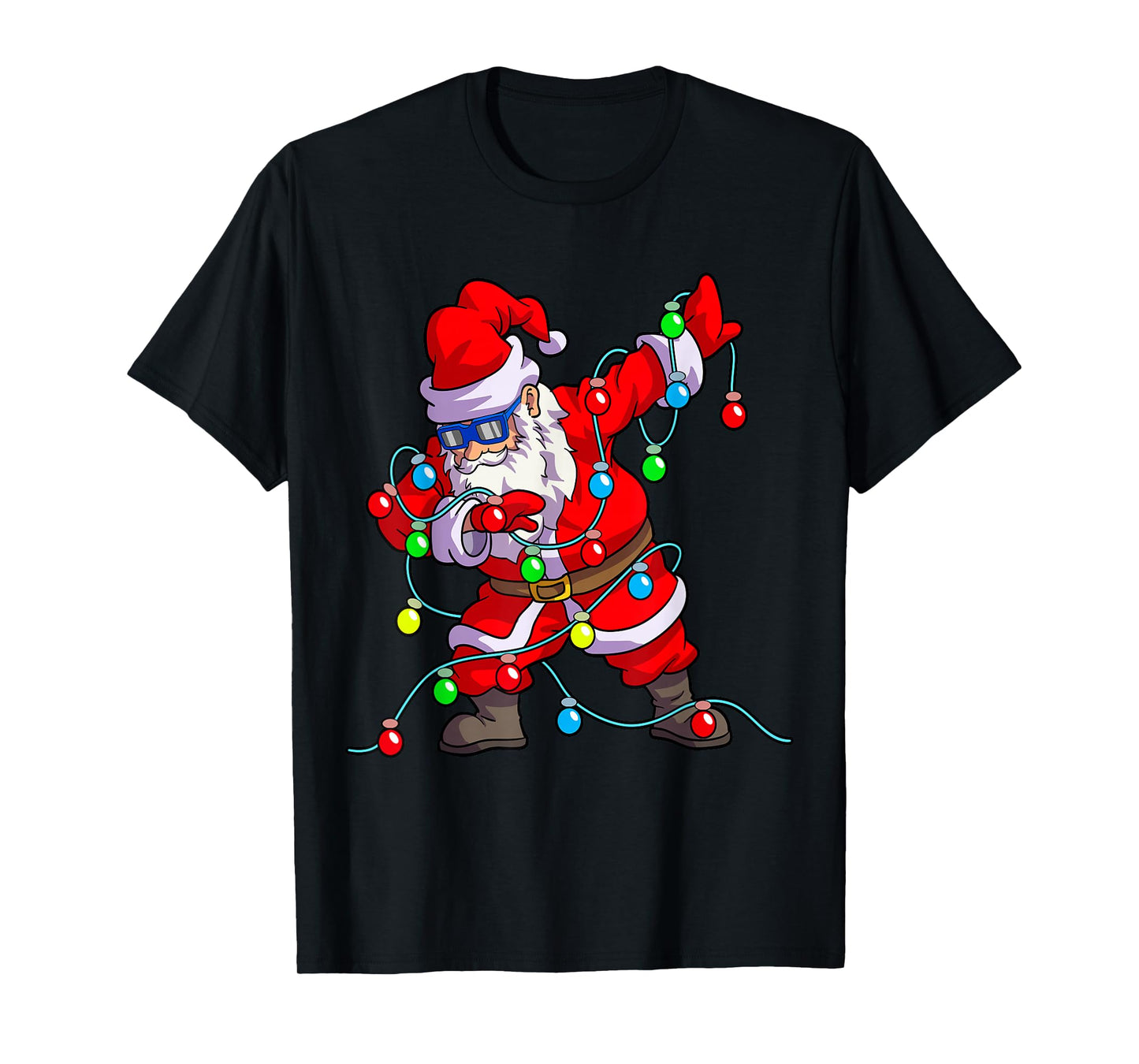 Christmas Dabbing Santa Men Kids Boys Xmas Gifts Tree Lights T-Shirt