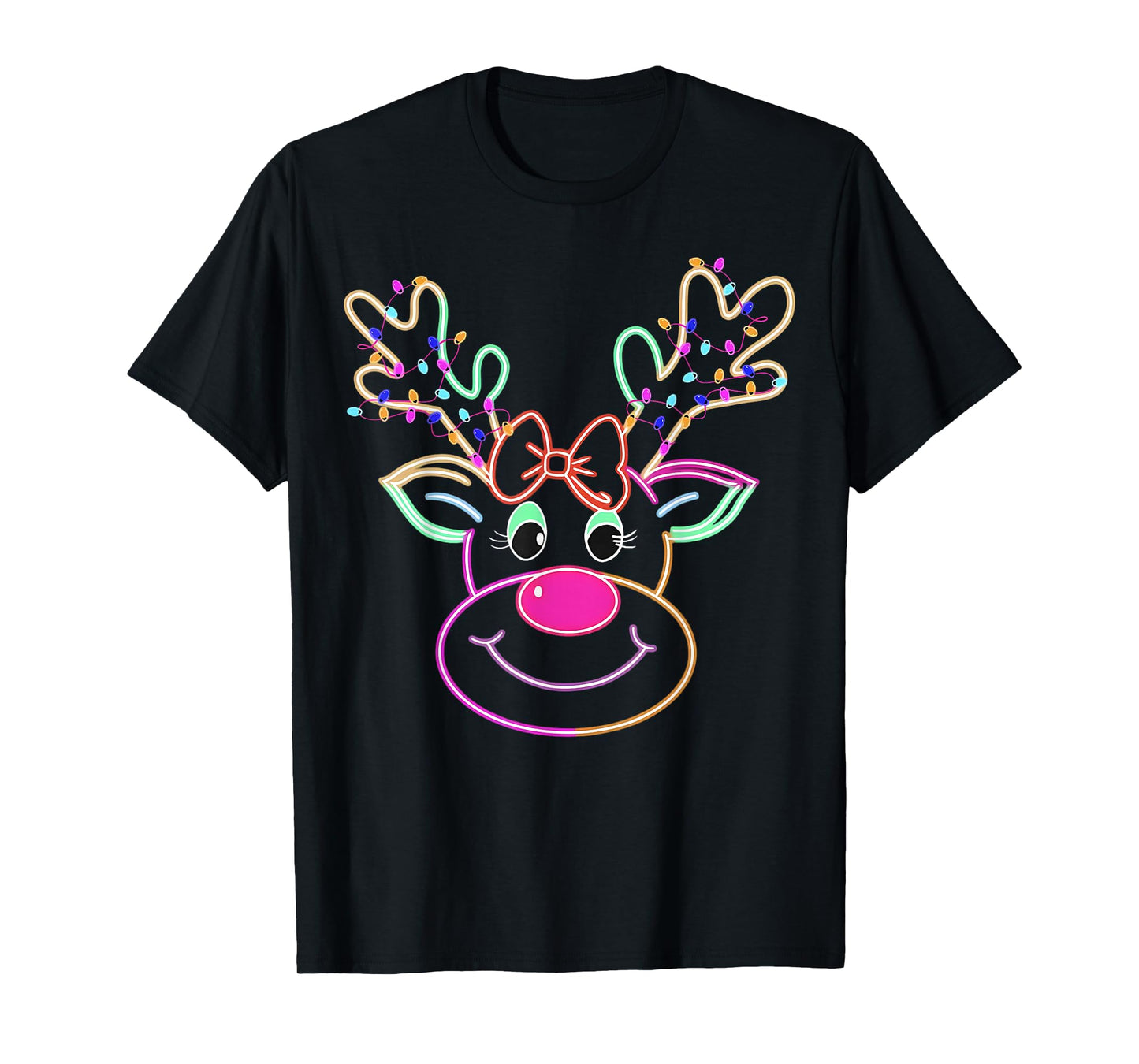 Christmas Reindeer Coquette Bow Xmas Lights Women Girls T-Shirt