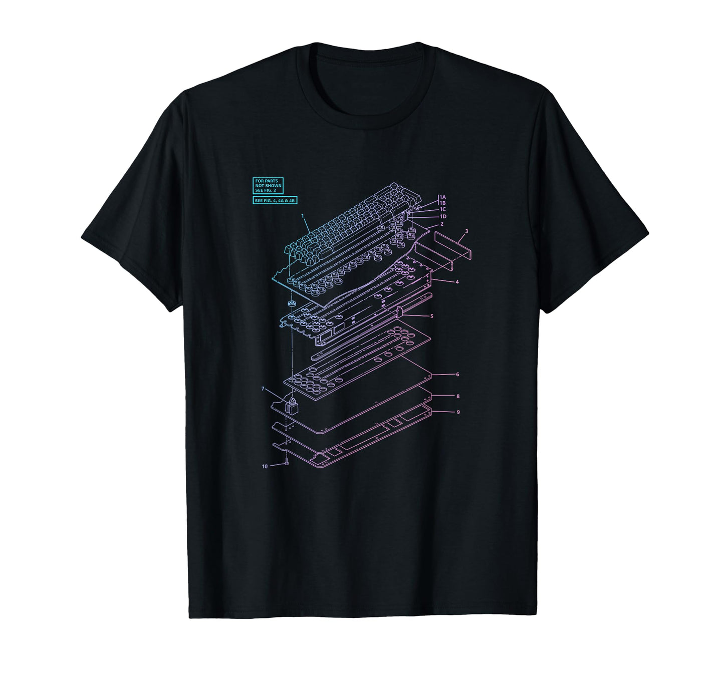 All Things Geek by MCMA Mechanical Keyboard Patent Drawing Graphic Design Art T-Shirt - Unisex-Adults, Black, Small