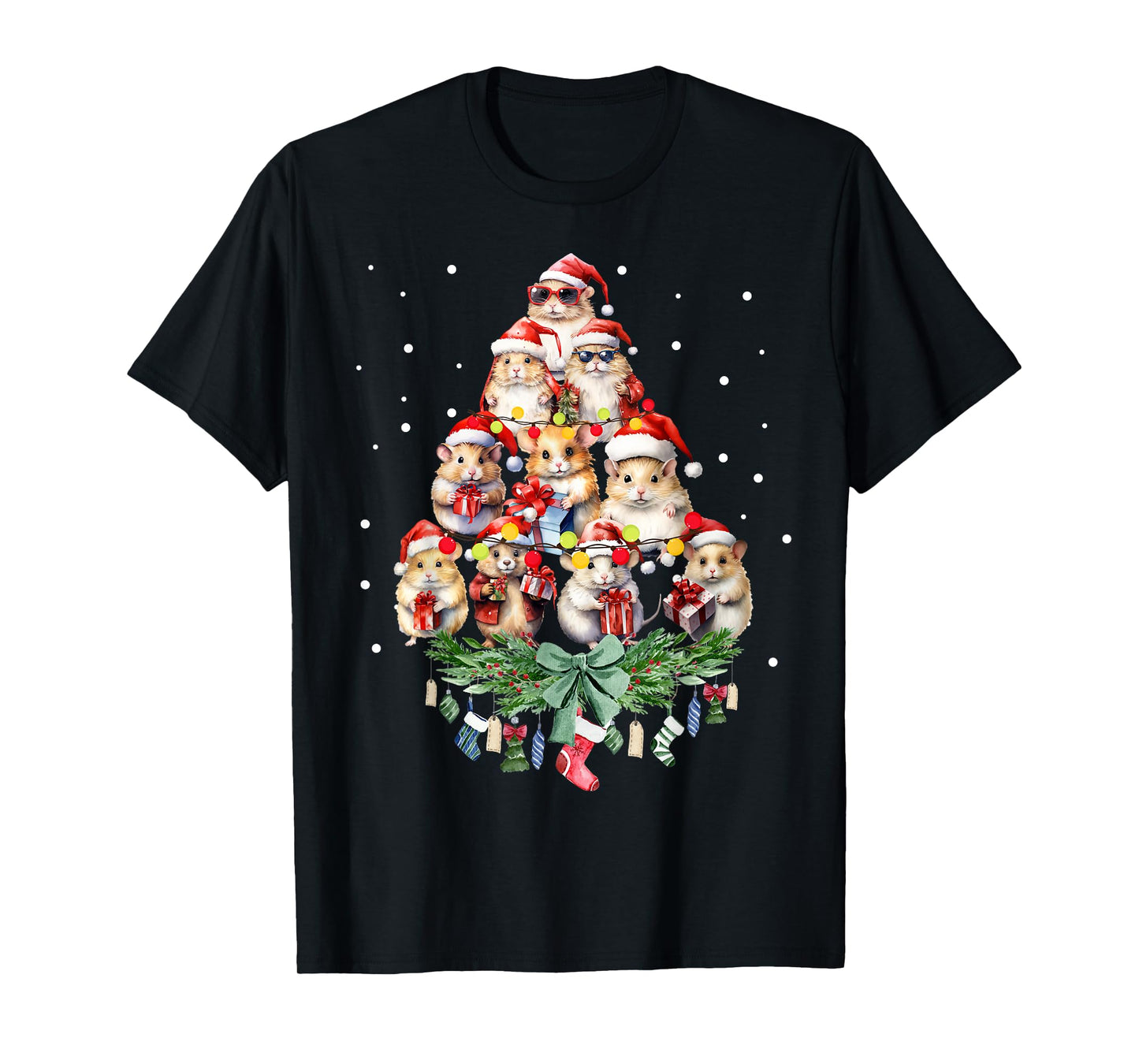 Hamsters Christmas Tree Santa Hamsters Christmas Lights T-Shirt