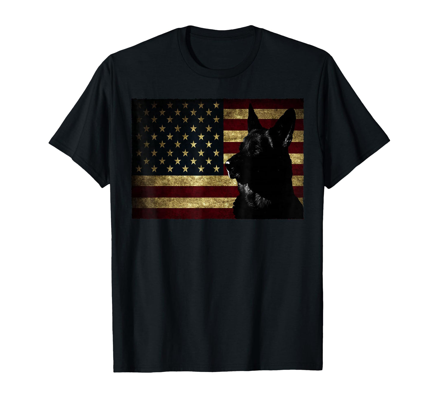 Black German Shepherd American Flag 4th July GSD Dog T-Shirt