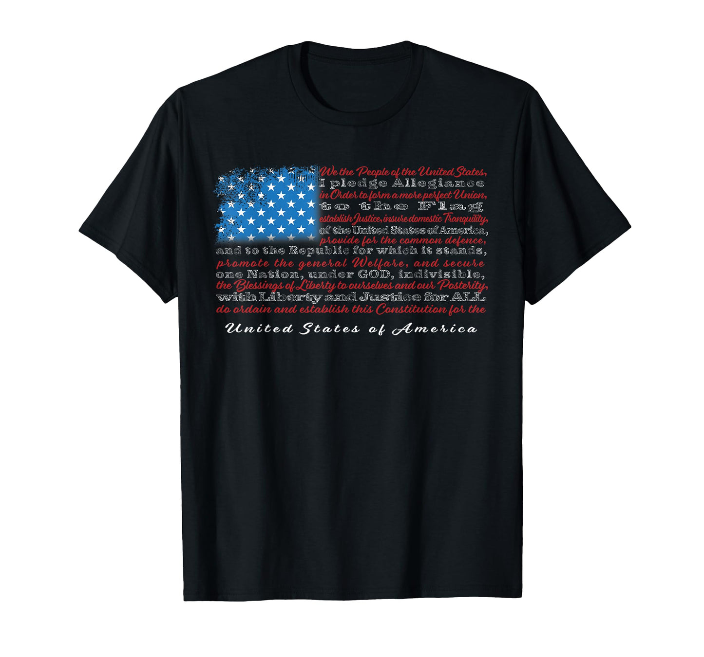 US Flag with Constitution Preamble and Pledge of Allegiance T-Shirt