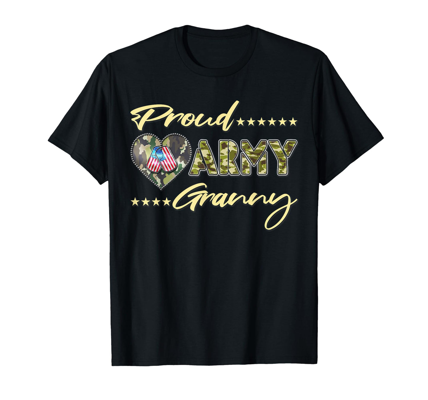 Proud Army Granny US Flag Dog Tag Family Military Grandma T-Shirt