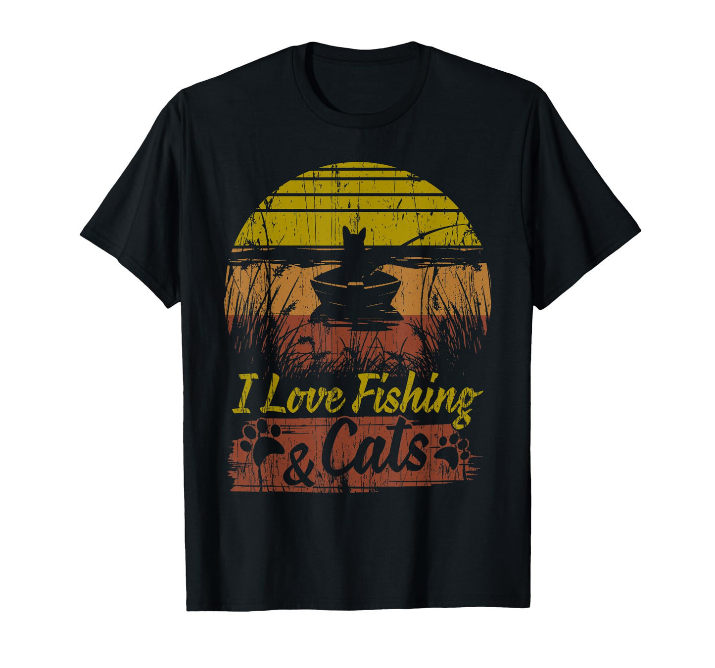 Cat Tee I Love Fishing & Cats Present Bass Catfish Trout T-Shirt for Men Women