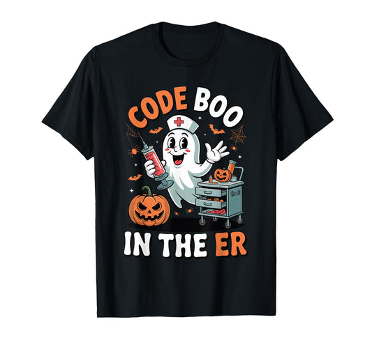 Code Boo in The ER Funny Medical Halloween ER Nurse T-Shirt