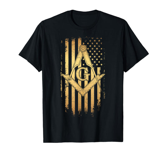 Masonic American Flag Square and Compass - Freemason T-Shirt