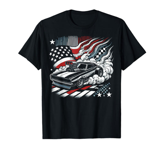 American Flag Drag Racing Strip Tree Light Dragster T-Shirt