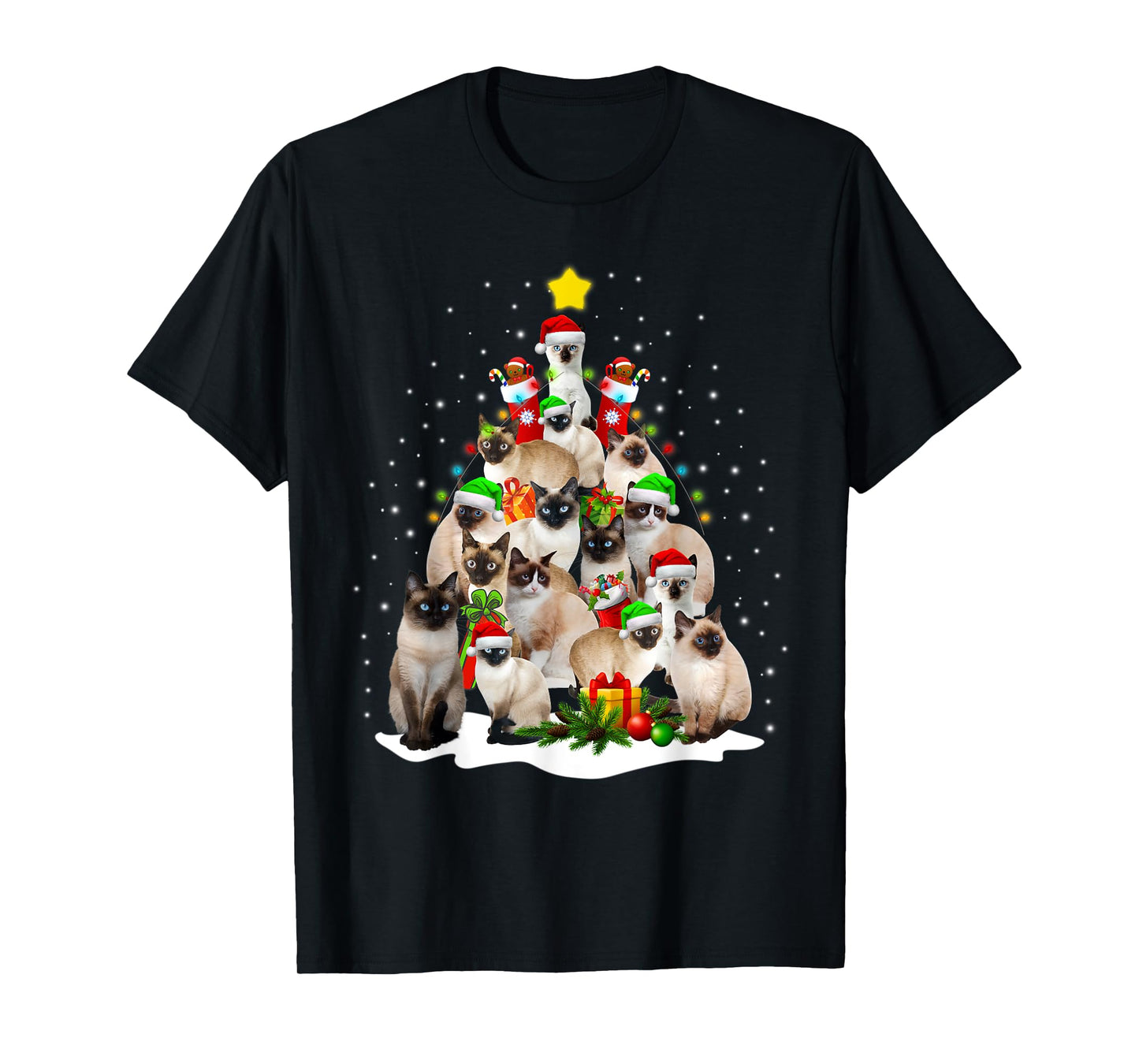 Funny Siamese Cat Lover Siamese Cat Christmas Tree Lights T-Shirt