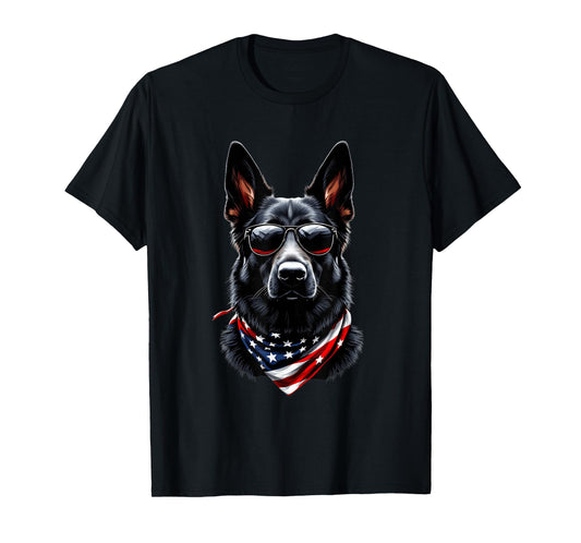 Black German Shepherd American Flag 4th July German Shepherd T-Shirt