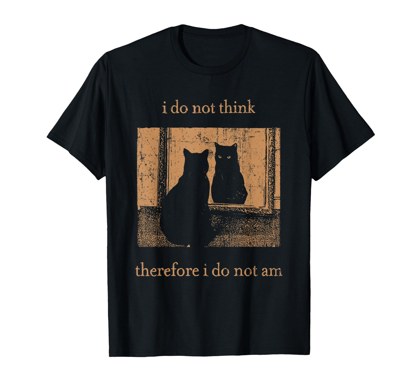 I Do Not Think Therefore I Do Not Am Retro Goth Funny Cat T-Shirt
