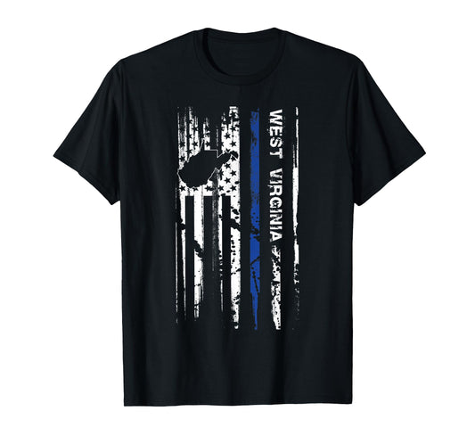 West Virginia Cop Thin Blue Line LEO Police American Flag T-Shirt for Women Men