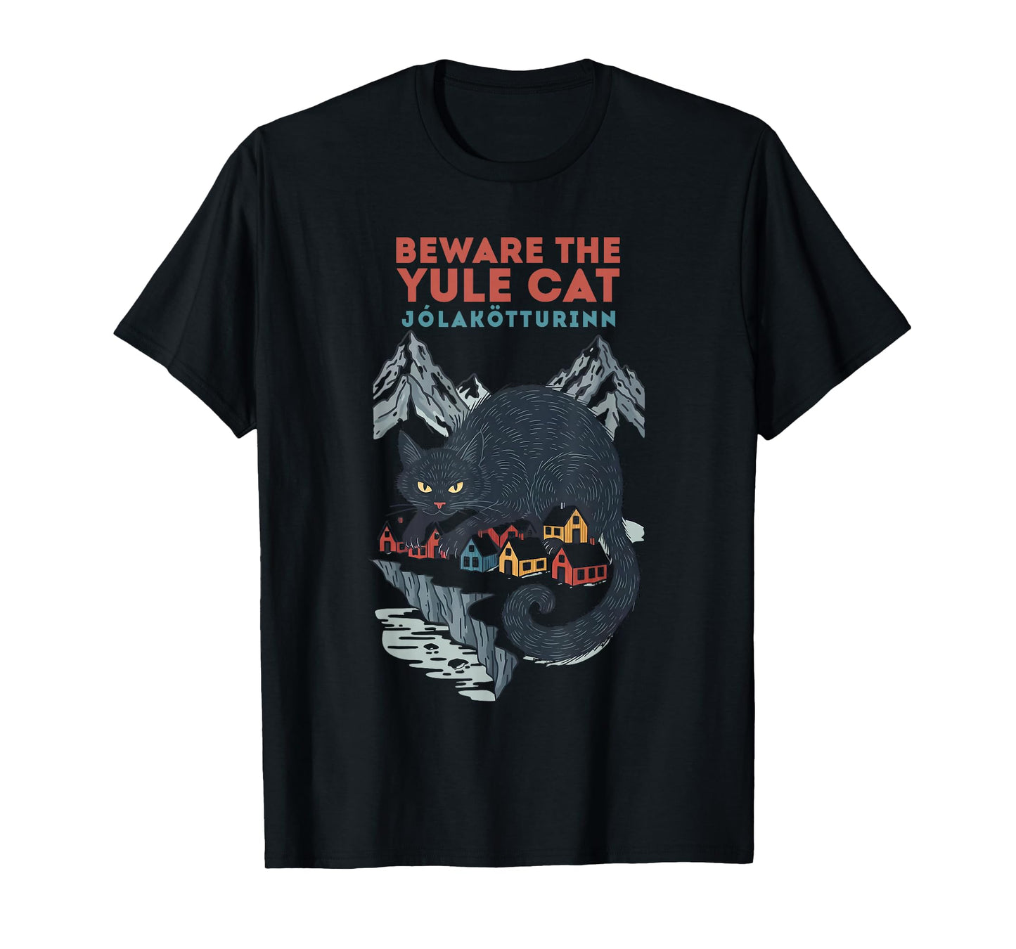 Funny Retro Yule Cat Beware The Jolakotturinn Dark Christmas T-Shirt