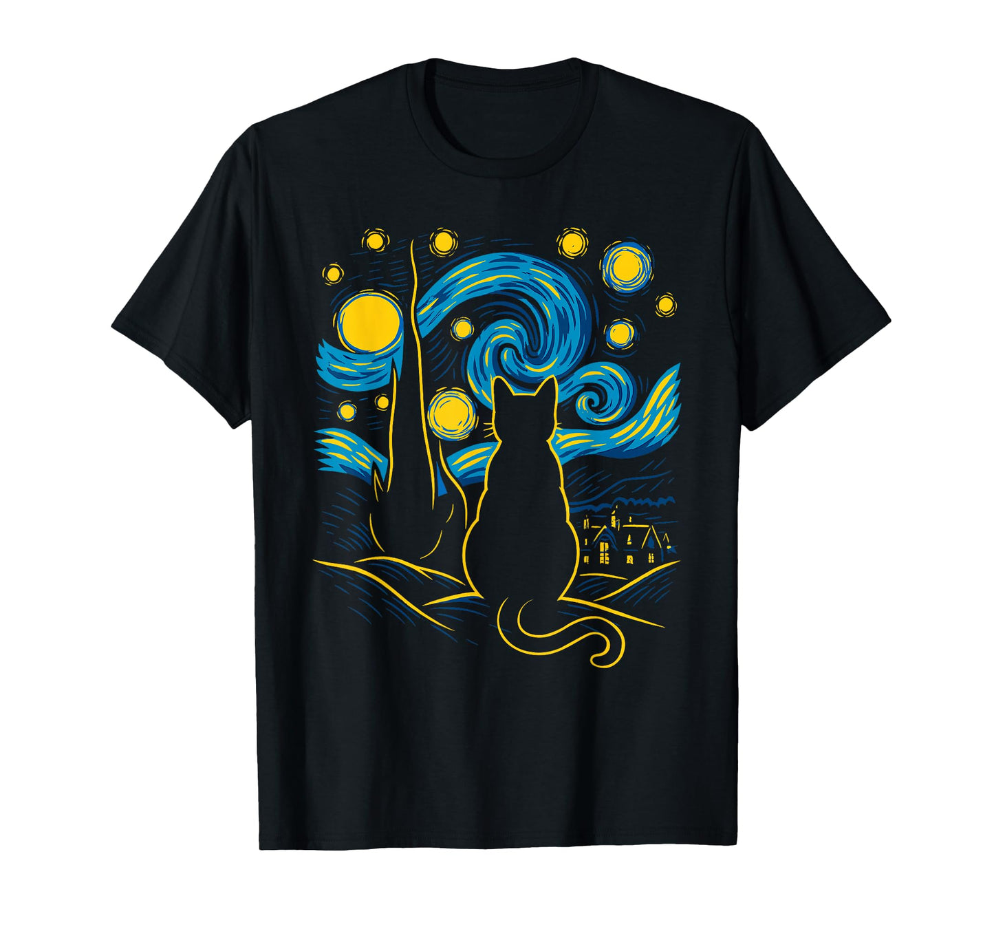 Starry Night Cat Mom Cat Dad Men Women Kids Funny Cat T-Shirt