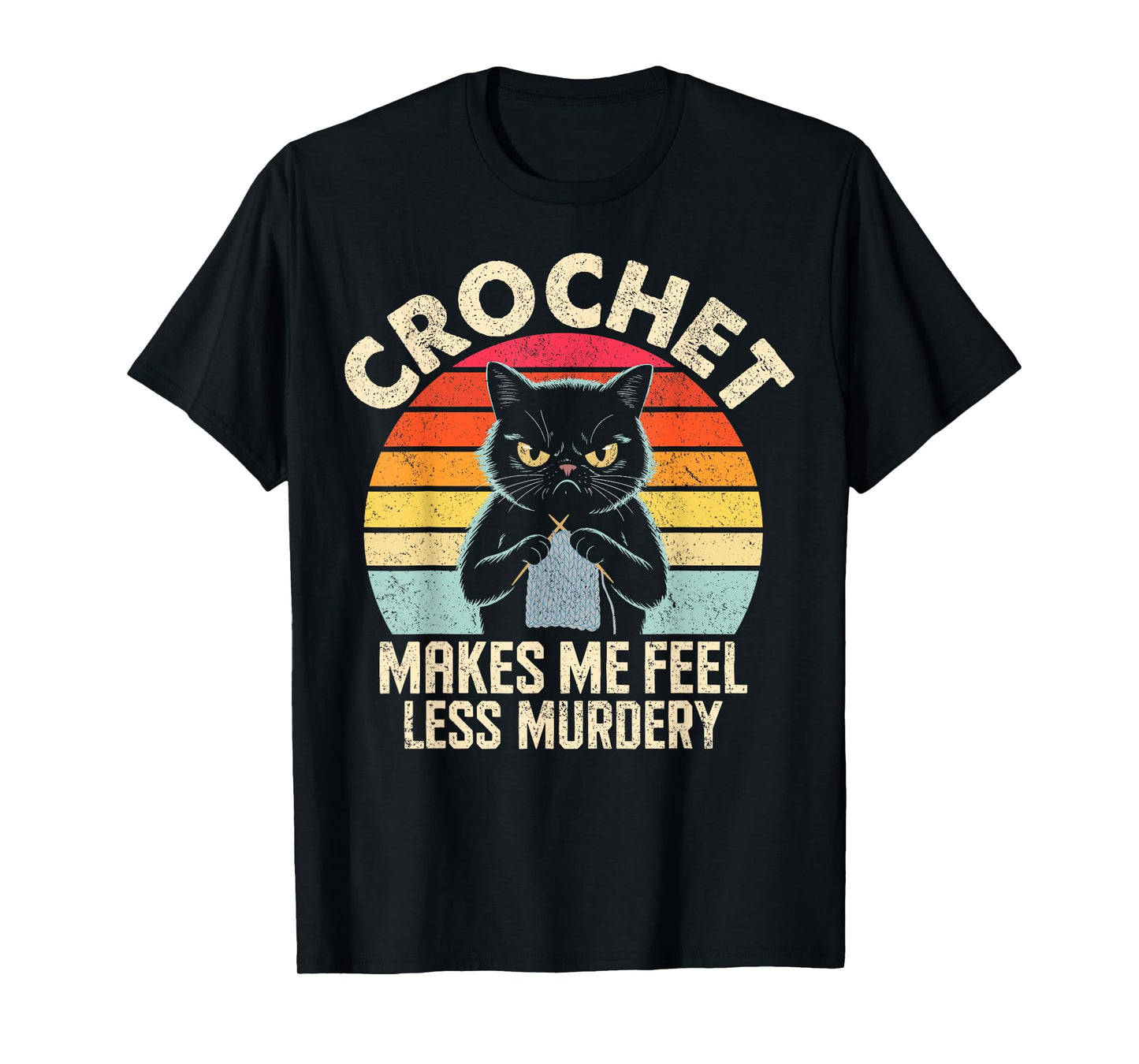 Funny Crochet Angry Cat for Crochet Lovers Knitter Women T-Shirt