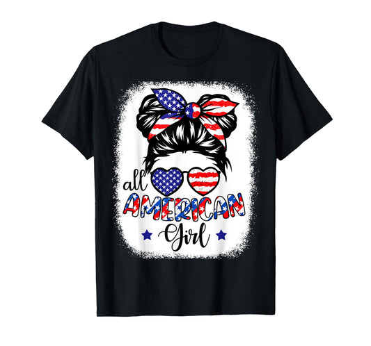 All American Girl Shirt USA Flag 4th July Women Kids Patriot T-Shirt