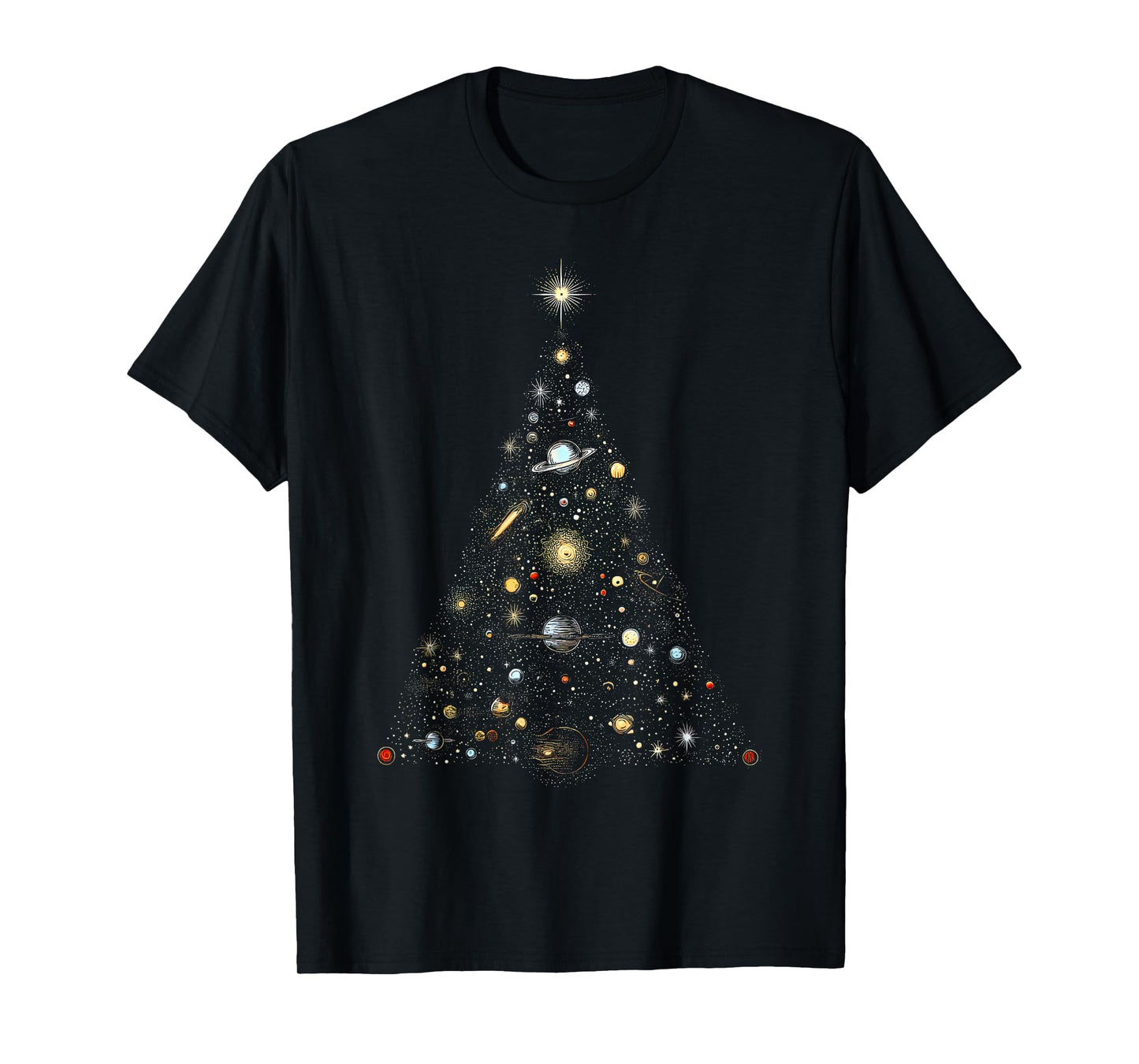 Solar System Space Planets Christmas Tree Lights Pajama Xmas T-Shirt
