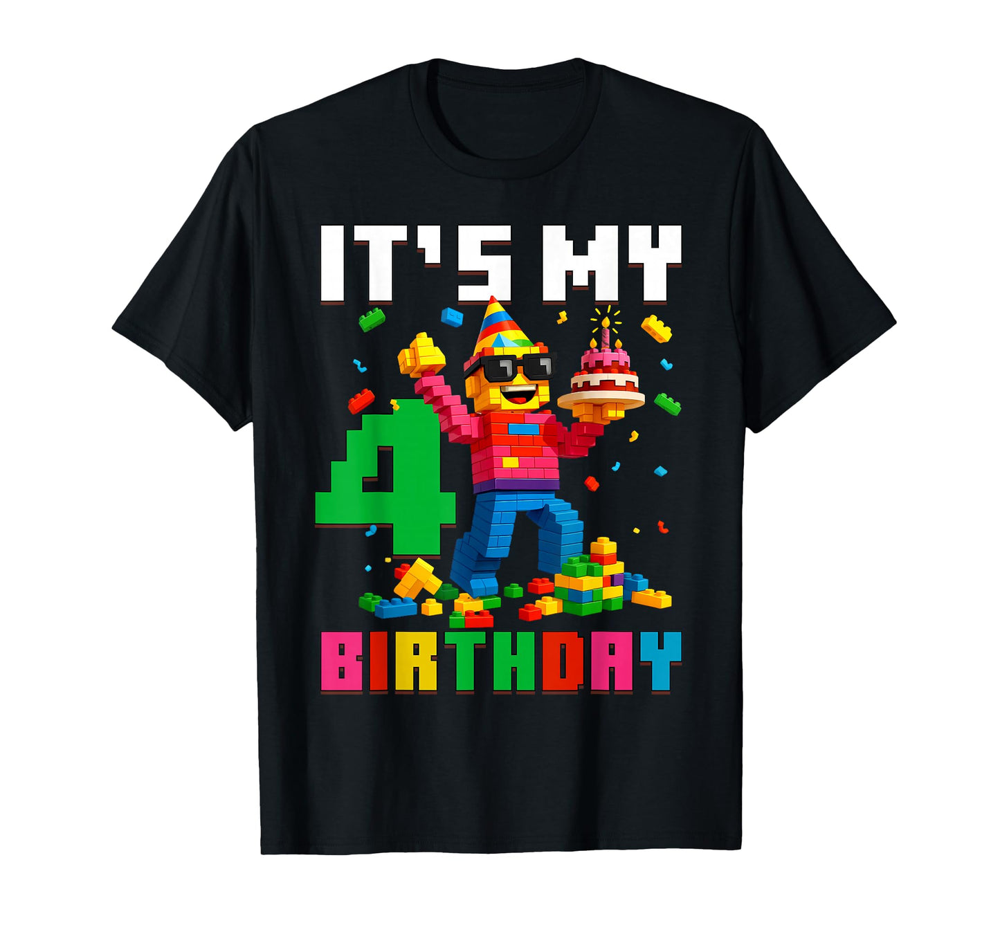 It's My 4th Birthday Boy Building Bricks 4 Year Old Boys T-Shirt