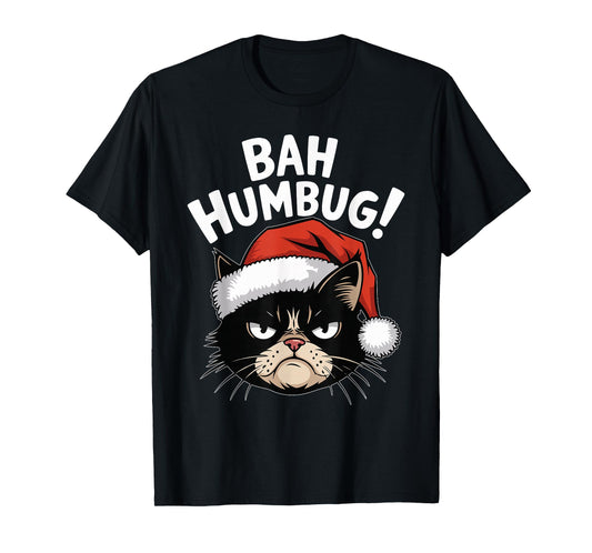 Bah Humbug Funny Bad Cat Christmas Hater Cat Lover Xmas T-Shirt