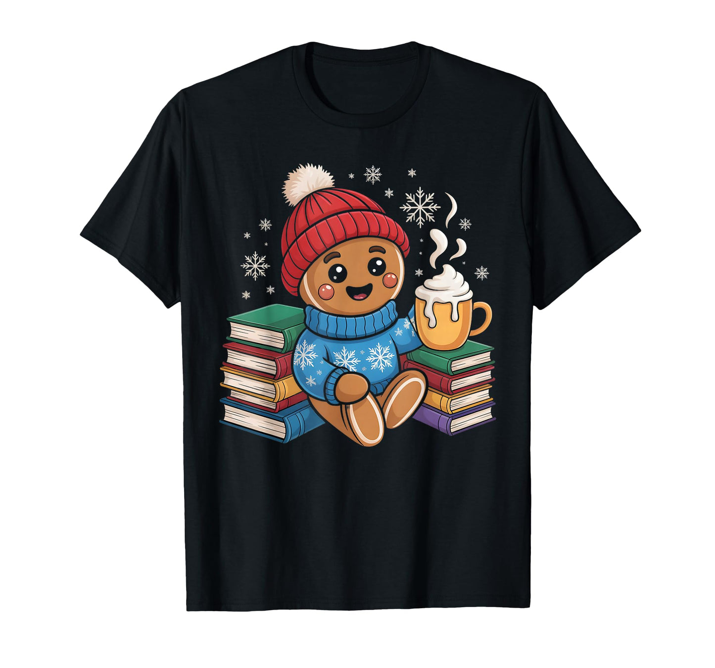 Gingerbread Christmas Bookworm Librarian Reading Books Lover T-Shirt