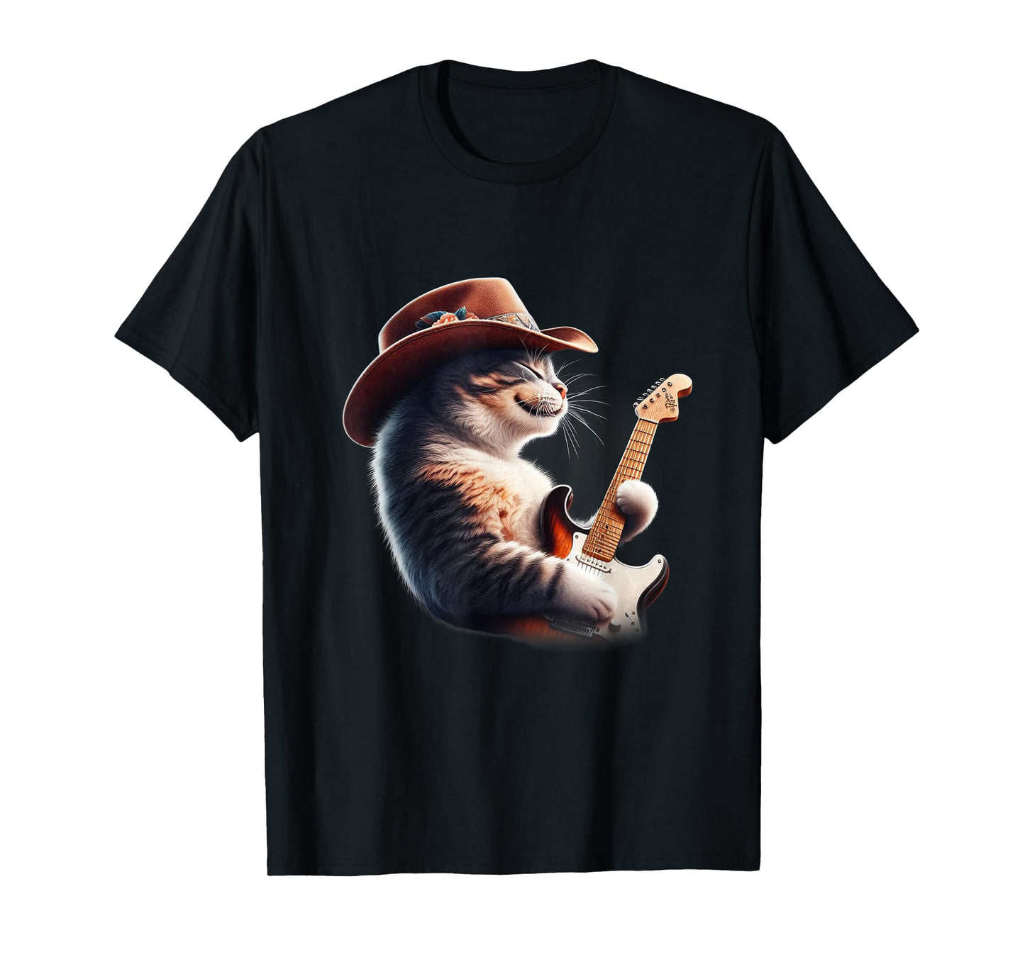 Cat Playing Guitar - Funny Rock Music Guitar Cat Men Women Kids T-Shirt