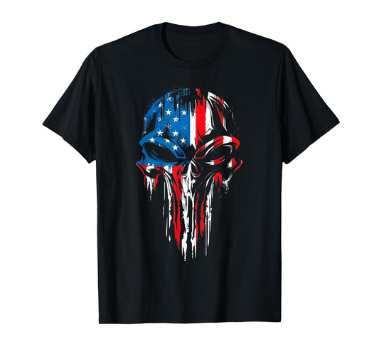 Vintage USA Flag Skull Patriotic T-Shirt