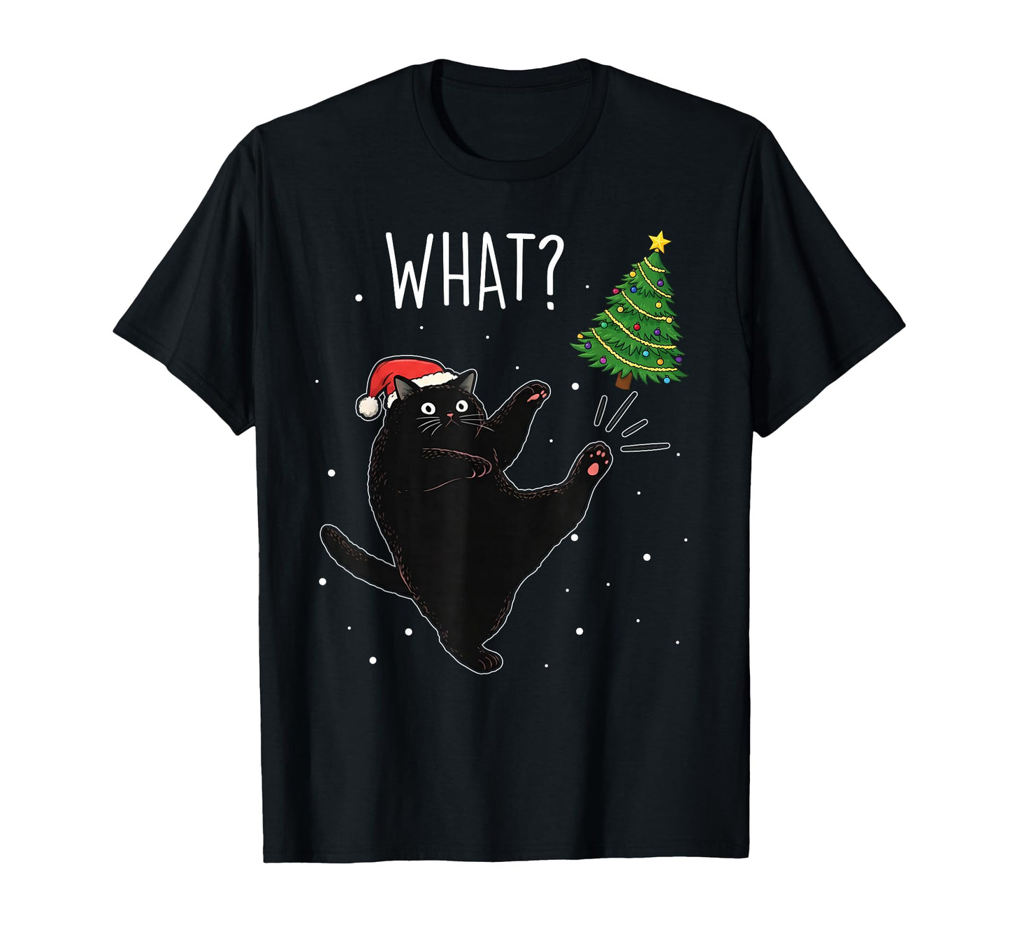 Funny Black Cat What? Christmas Tree Meme Xmas Men Women T-Shirt