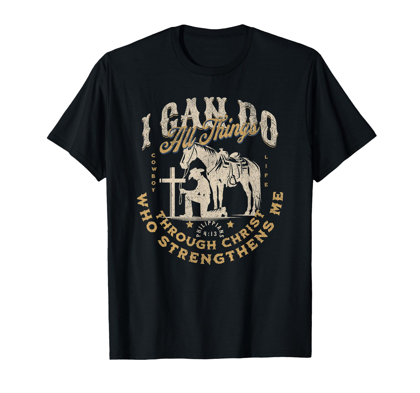Cowboy Kneeling Cross Scripture Western Bible Verse Jesus T-Shirt