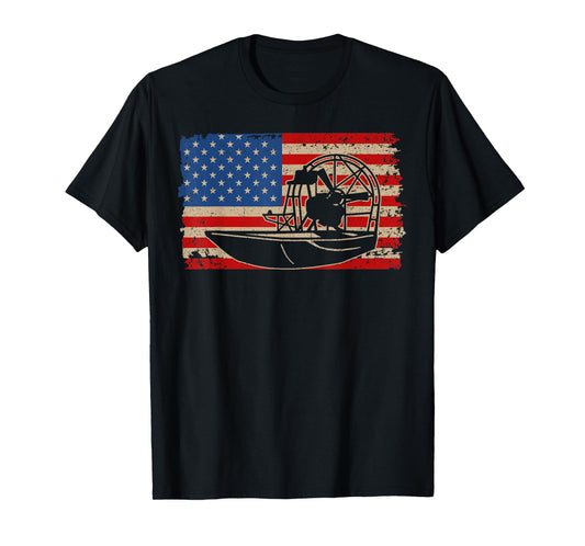 Airboat America Flag I Patriotic Airboat Captain Racing Gift T-Shirt
